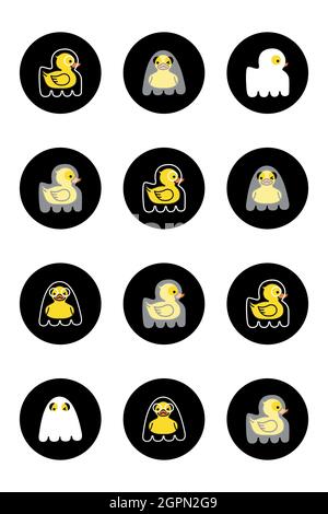 Halloween pattern Yellow ducks ghosts Cute cartoon Stock Vector