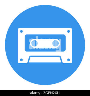 Audio cassette tape vector white glyph icon Stock Vector