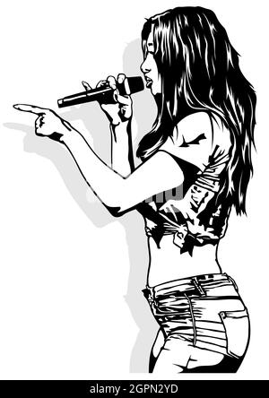 One continuous line drawing of young happy female singer holding a  microphone and singing on music Stock Vector Vector And Low Budget  Royalty Free Image Pic ESY061622358  agefotostock