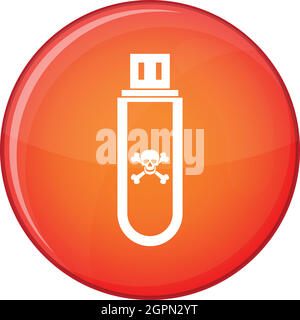 Infected USB flash drive icon, flat style Stock Vector