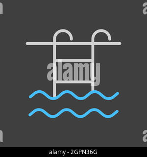 Swimming pool flat vector icon on dark background Stock Vector