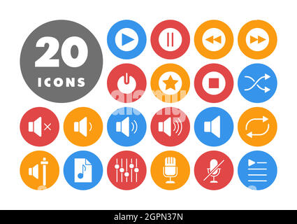 Multimedia user interface flat vector white glyph icons set Stock Vector