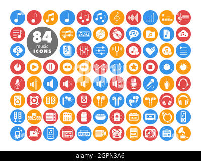Music vector flat white glyph icon set Stock Vector