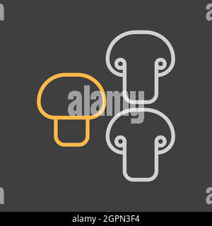 Mushroom vector icon on dark background. Vegetable symbol Stock Vector