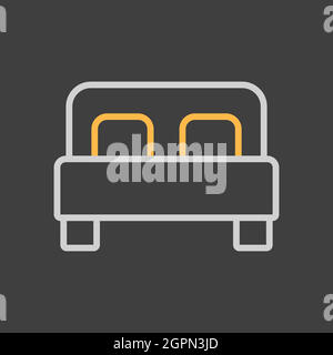 Double bed flat vector icon on dark background Stock Vector