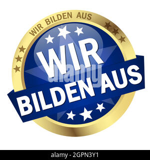 Button with Banner we educate (in german) Stock Vector