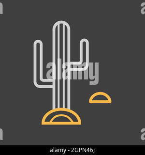 Desert cactus vector icon on dark background. Nature sign Stock Vector