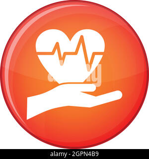 Hand holding heart with ecg line icon, flat style Stock Vector