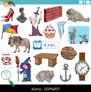 letter w words educational task for children Stock Vector