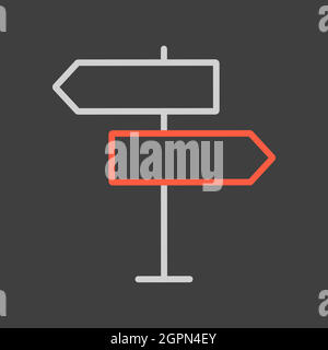 Signpost vector icon on dark background. Navigation sign Stock Vector