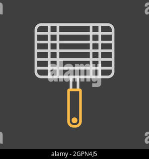 Barbecue, grill steel grid vector icon on dark background Stock Vector