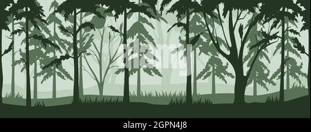 Silhouette magical misty forest. Stock Vector