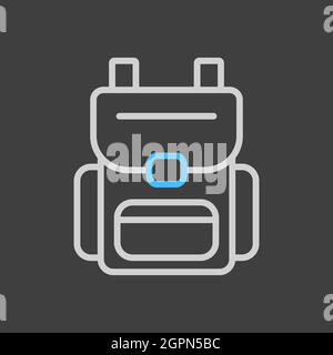 Camping backpack vector icon on dark background. Camping sign Stock Vector