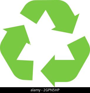 Recycle symbol green triangle arrows. Vector illustration Style is flat symbol, green color, rounded angles, white background. Stock Vector
