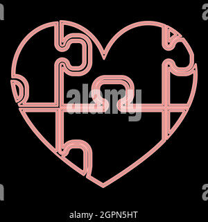 Neon heart with puzzle the red color vector illustration flat style image Stock Vector