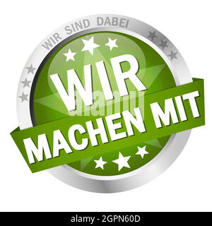 Button with Banner we take part (in german) Stock Vector