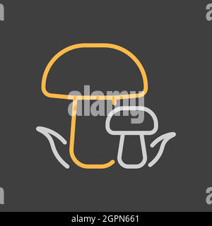 Forest mushrooms with a green grass vector icon on dark background Stock Vector