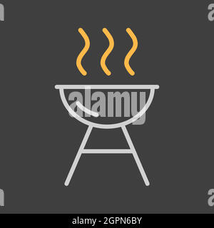 Grill BBQ cookout vector icon on dark background Stock Vector