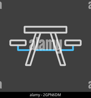 Camping table wooden park bench vector icon on dark background Stock Vector