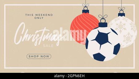 Christmas football seamless horizontal pattern. Hang on a thread