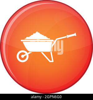 Wheelbarrow loaded with soil icon, flat style Stock Vector