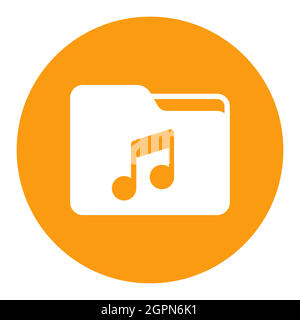 File folder with music note vector white glyph icon Stock Vector