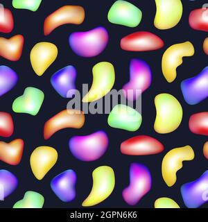 Bright liquid plastic. Liquid 3d shapes with colorful gradient in color. Seamless pattern iridescent futuristic liquid elements. Modern graphic gradie Stock Vector