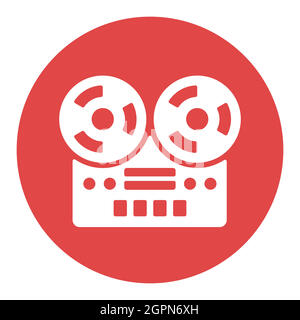 Vintage bobbin tape player recorder device white glyph icon Stock Vector