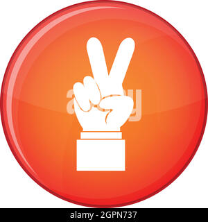 Hand with victory sign icon, flat style Stock Vector