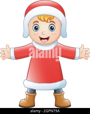 Vector illustration of Happy boy in santa claus costume Stock Vector