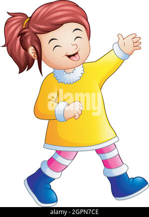 Cartoon happy girl in winter clothes Stock Vector