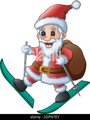 Skiing santa claus with bag of presents Stock Vector