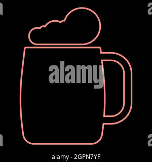 Neon glass of beer the red color vector illustration flat style image Stock Vector