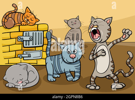 cats animal characters group cartoon illustration Stock Vector
