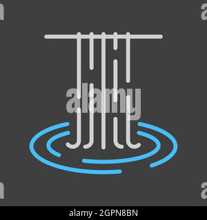 Waterfall of natural vacation vector icon on dark background Stock Vector