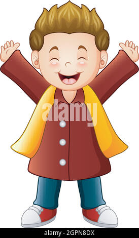 Cartoon happy boy in red winter clothes Stock Vector