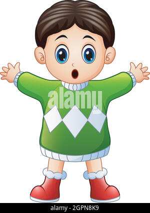 Cute little boy in winter clothes waving Stock Vector