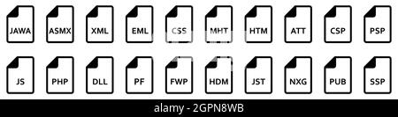 File formats icon. Various of different web files. File type icons. Vector illustration. Stock Vector