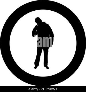 Male picking in ear using finger Male clearing earwax Clean body concept Caring for cleanliness idea Hygiene Cleanup hygienic silhouette in circle round black color vector illustration solid outline style image Stock Vector