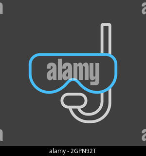Diving mask with snorkel vector icon on dark background Stock Vector