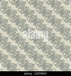 Abstract scalloped ribbon yarn effect seamless vector pattern background. Geometric neutral ecru beige backdrop with diagonal scribbled doodle stripes Stock Vector