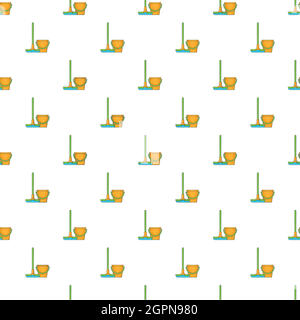 Orange bucket with mop pattern, cartoon style Stock Vector