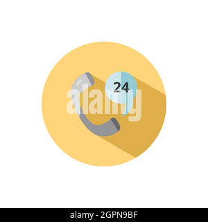 Phone service 24 hours. Support and service. Flat icon in a circle. Commerce vector illustration Stock Vector