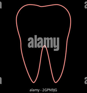 Neon tooth the red color vector illustration flat style image Stock Vector