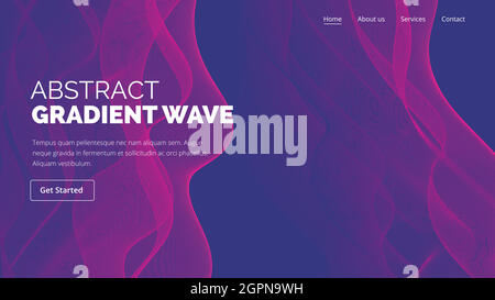 Abstract gradient wave. Colorful blue and magenta wavy smoke geometric grid design. Dynamic and retro background with flowing curve for landing page, poster, cover, web, banner. Stock Vector