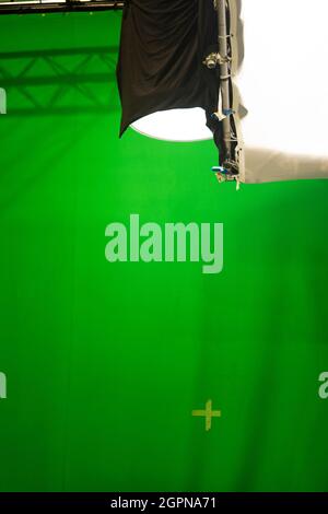 Green croma key screen in television, movie film and photography studio for shoots and photography Stock Photo