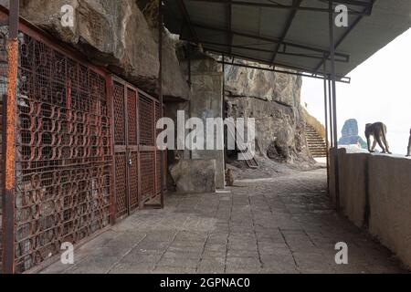 Digambar Jain caves on the top of the hills, Mangi Tungi, Nashik, Maharashtra, India. Stock Photo
