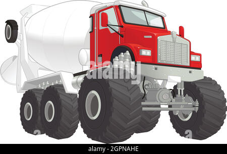 Monster Truck Cement Mixer Car Cartoon Vector Illustration Drawing Stock Vector