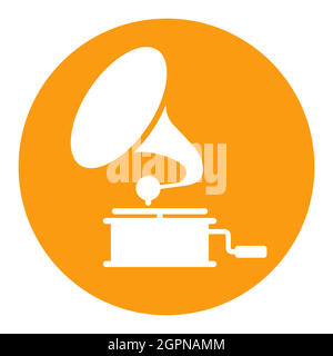 Gramophone vector white glyph icon. Music sign Stock Vector