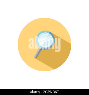 Magnifying glass. Search and analytics. Flat icon in a circle. Commerce vector illustration Stock Vector